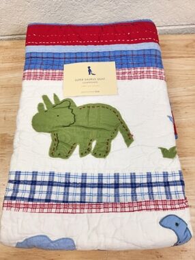 Pottery Barn Kids Super Saurus Toddler/Crib Quilt Dinosaur NOS 36x50 Patchwork